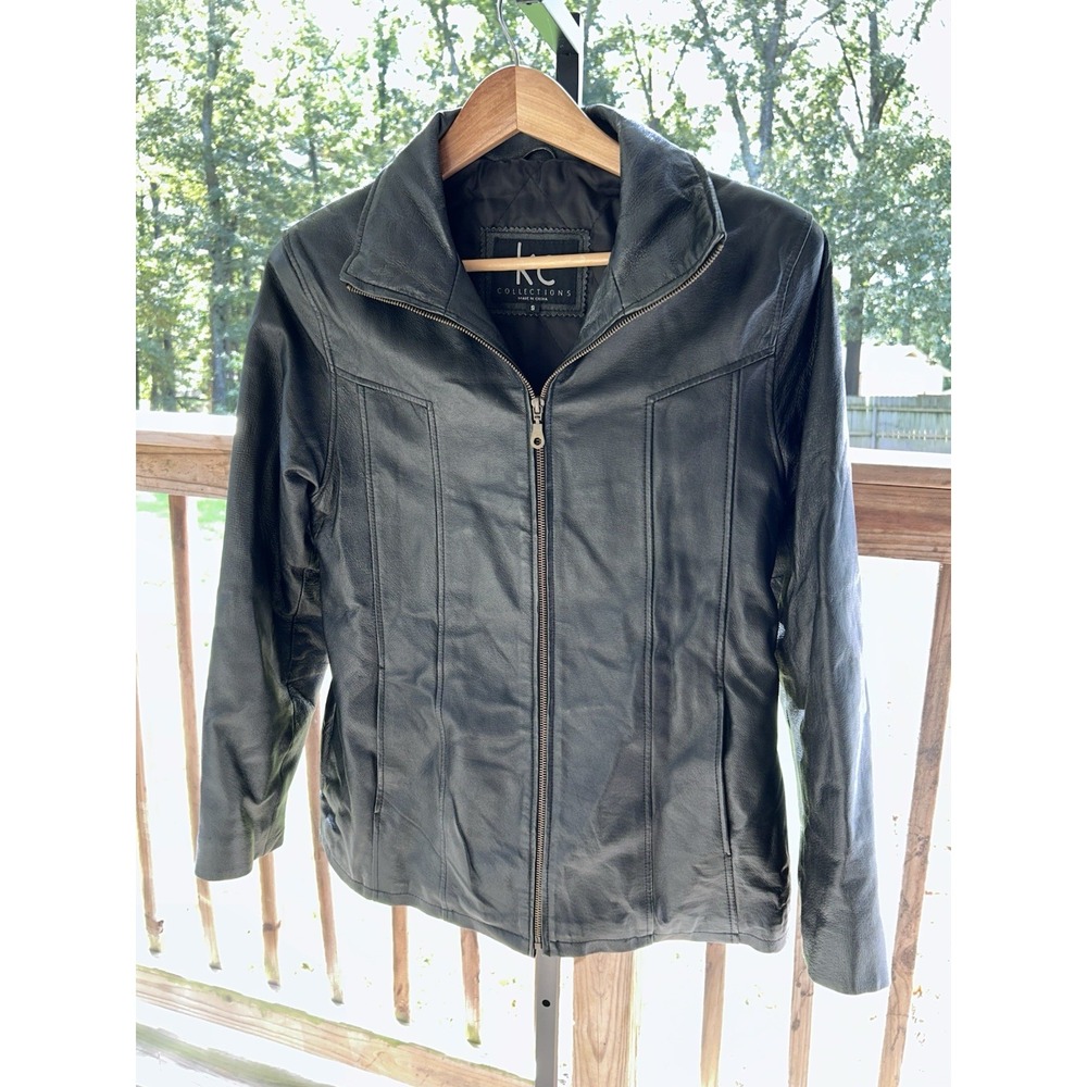 Women's Vintage Leather Biker Motorcycle Jacket Black Small KC COLLECTIONS